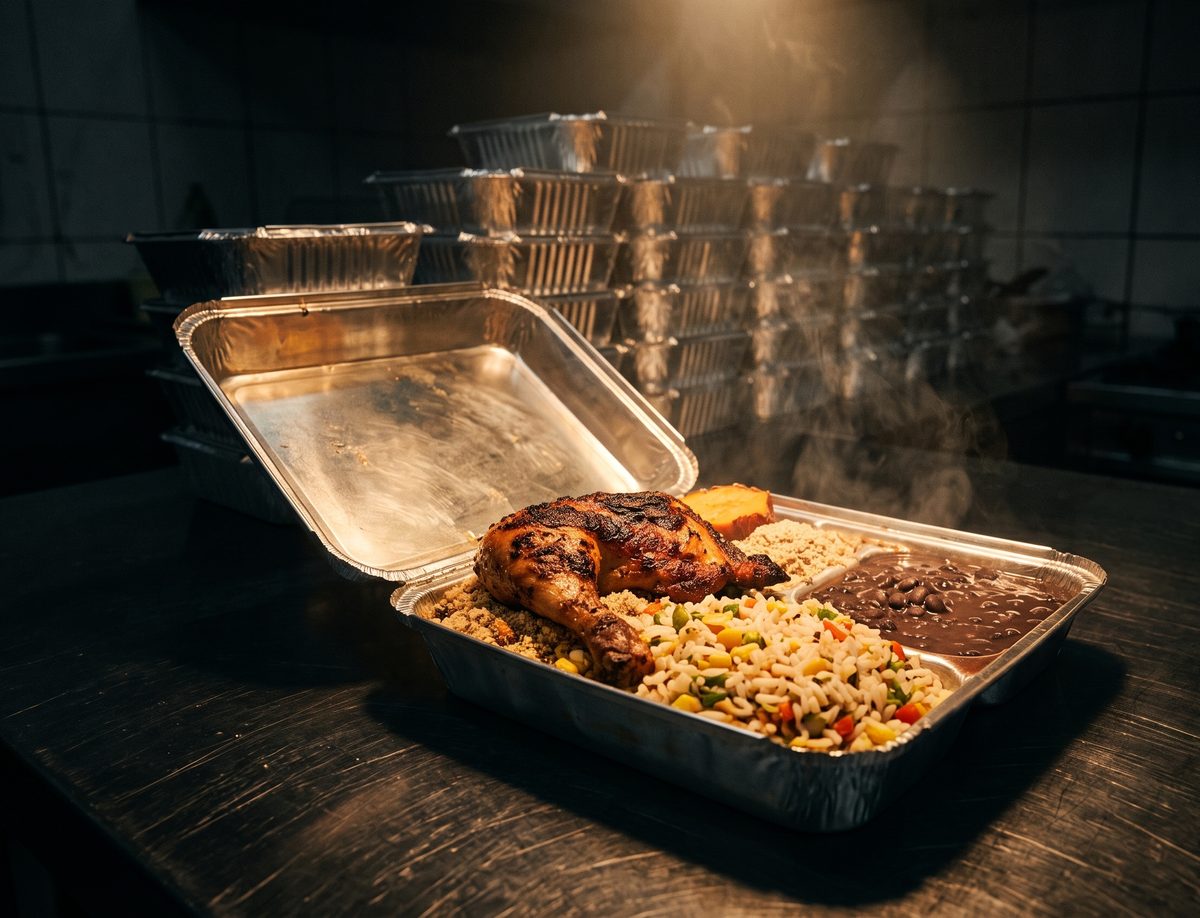 Marmita aberta com comida caseira
